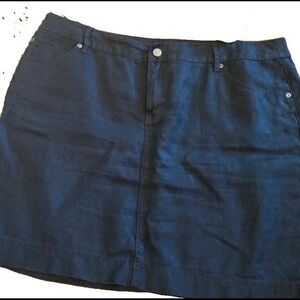 J. Jill navy blue 100% linen 5 pocket style denim look short skirt Sz12P